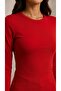 Women's Red Crew Neck Basic Long Sleeve Soft Stretchy Fabric Blouse - 4