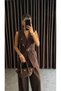 Women's Belted Vest Suit Brown - 6