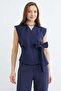 Side Tie Draped Double-Breasted Collared Shirt - 3