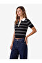 Half-Embellished Buttoned Short-Sleeved Striped Polo-Neck Knitwear T-Shirt - 2