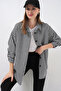 Women's Crowbar Pattern Oversized Shirt 3854 - Black - White - 5