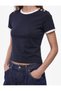 Cotton Color-Contrast Trim Decorated Buttoned Crew Neck Short Sleeve T-Shirt - 5