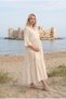 Women's Raw Cotton Maternity Dress Ecru Bohemian Long Pocketed Lined Summer Dress - 6