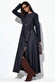 Women's Belted Long Denim Dress 1545 - Navy Blue