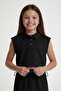 Black Zero-Sleeve Crop Top and Slit Detailed Skirt Girls' Top and Bottom Set 24004 - 4