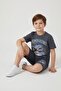 Smoked Airplane Printed Text T-Shirt and Shorts Set for Boys, 2-Piece Set 23923 - 4
