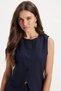 Women's Standard Fit Regular Cut Crew Neck Lycra Navy Blue Sleeveless Vest Mini Skirt Set - 5