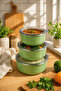 3-Piece Enamel Storage Container Set with Vacuum Lid, Can Be Used on the Stove, Green 14-16-18 cm - 3