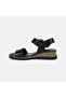 Women's Black Bone Buckle Wedge Heeled Leather Sandals - 3