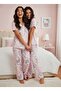 Cute Cat Pattern Pink Color Shirt Collar Short Sleeve Buttoned Seasonal Thin Fabric Women's Pajama Set - 3