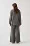 Anthracite-Waist Tie Detailed Muslin Kimono - 3