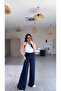 Navy Blue Modal Fabric Trousers with Gold Accessory Detail - 4