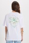 Women's oversized crew neck 100% cotton soft touch printed white t-shirt - 7