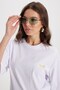 Women's oversized crew neck 100% cotton soft touch printed white t-shirt - 3