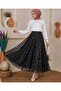 Asymmetrical Cut Ethnic Pattern Embossed Tulle Skirt with Elastic Waist and Lining Inside - 5