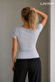 Women's U-Neck Ribbed T-Shirt Slim Fit Basic Body Gray - 3