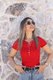 Red Short Sleeve Buttoned Blouse - 2