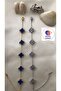 2-Piece Gold Navy Blue & Silver Steel Zircon Clover Bracelet