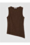 Xside Brown Crew Neck Asymmetrical Cut Blouse - 2