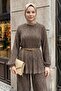 Shawl Pattern Pleated Chiffon Mink Suit with Loose Trousers - 5