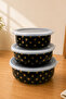 3-Piece Enamel Storage Container Set – with Lid, Can Be Used on the Stove, Nestable, Gold Polka Dots - 2