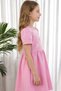 Girl's Bow Detailed Pearl-Embellished Sleeves Button Closure Evening Dress Short Sleeve Special Occasion Party Birthday Dress - 4