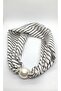 Beige Background with Black Stripes Elegant Style Pearl Scarf Necklace (44 cm)