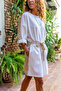 Women's White Oversize Wide Cut Long Folded Sleeve Midi Dress 3313275 - 4