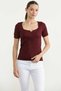 Ribbed Collar Detailed Knitwear T-Shirt - Burgundy - 2