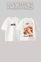 Sushi Food Design Back Printed Cotton White Oversize T-Shirt