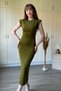 Padded and Stoned Midi Khaki Dress with Slits - 4