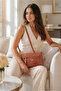 Tan Crocodile Patterned Women's Shoulder Bag Stylish Daily Use Large Volume Modern Design - 6
