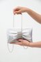 Silver Satin Women's Evening Bag with Bow Detail and Stone Buckle for Wedding Invitations - 2