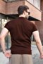 Brown Perforated Polo Collar Men's Knitwear T-Shirt E7495 - 4