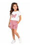 Round Neck Summer Print Stone Detailed Capri Girls' Top and Bottom Set - 7