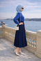 Women's Premium Pleated Navy Blue Long Hijab Skirt - 2