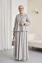 Linen Look Suit with Half Buttoned Sleeves, Elasticated Front, and Tie-Front Skirt - Light Gray - 3