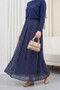 Polka Dot Chiffon Skirt with Elastic Waist and Lining - Dark Blue