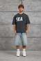 Men's T-Shirt Sea Print Washable Anthracite Oversize Printed Crew Neck Cotton - 5