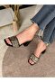 Azvora Women's Leather Square Toe Straw Gold Buckle Heeled Slippers 8 cm - 2
