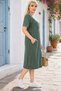 Stone Embellished Oversize Dress Comfortable Fit Casual Stylish Pocket Detail Summer Women's Dress C801 Khaki - 8