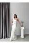 White One-Shoulder Stone Embellished Flounce Evening Dress - 4