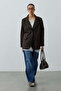 Double Button Oversize Blazer Jacket Bitter Brown - 7