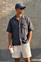 Men's Relaxed Fit Short Sleeve Tencel Shirt with Pockets Navy Blue - 3