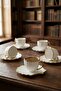 İnci 6-Person Porcelain Gold Coffee Cup Set - 90 ml