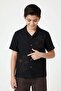 Black Linen Shirt and Elastic Waist Shorts Boys Palm Tree Patterned Suit 23989 - 5