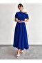 Women's Off-The-Shoulder Short Sleeve Pleated Long Janjan Crepe Dress - 3