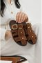 Women's Brown Suede Single Buckle Casual Home and Outdoor Slippers - 3