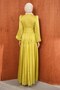Oil Green Waist Gathered Layered Evening Dress - 5
