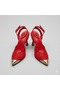 (Pine Cone) Lace Detailed Closed Toe Women's Evening Dress Shoes Red - 3